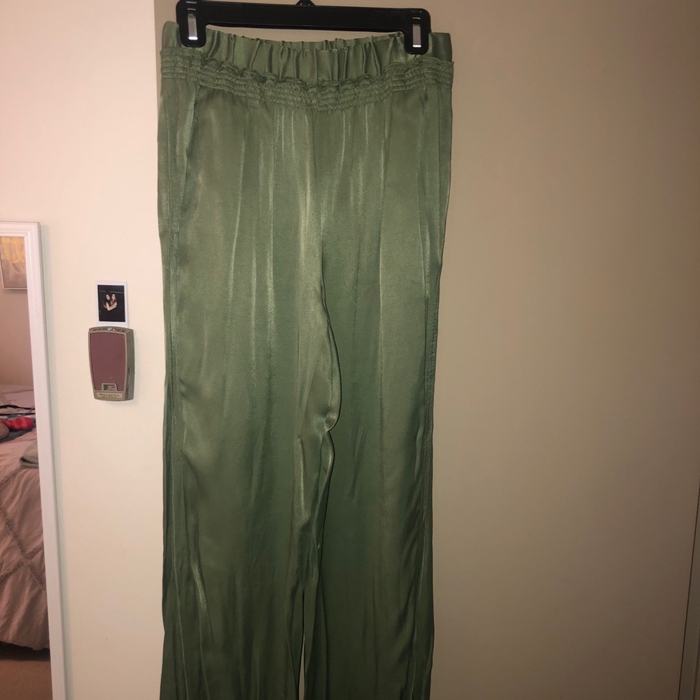 Green Anthropologie wide legged pants